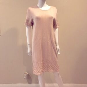 Parkhurst Knit Dress NEW Size Medium Beige Petal Crochet Detail Short Sleeve